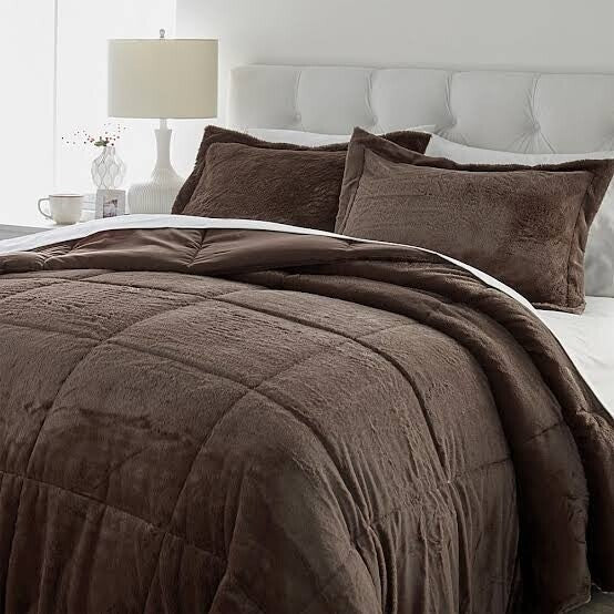 3 Piece Fleece Comforter Set (Queen/Double)  The Beautiful Double Brown 