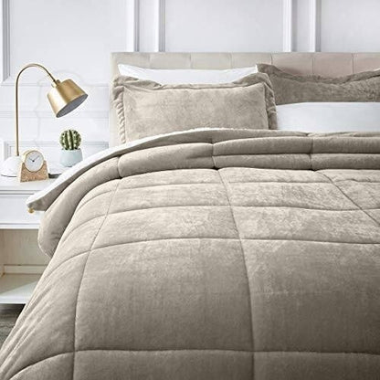 3 Piece Fleece Comforter Set (Queen/Double)  The Beautiful Double Beige 