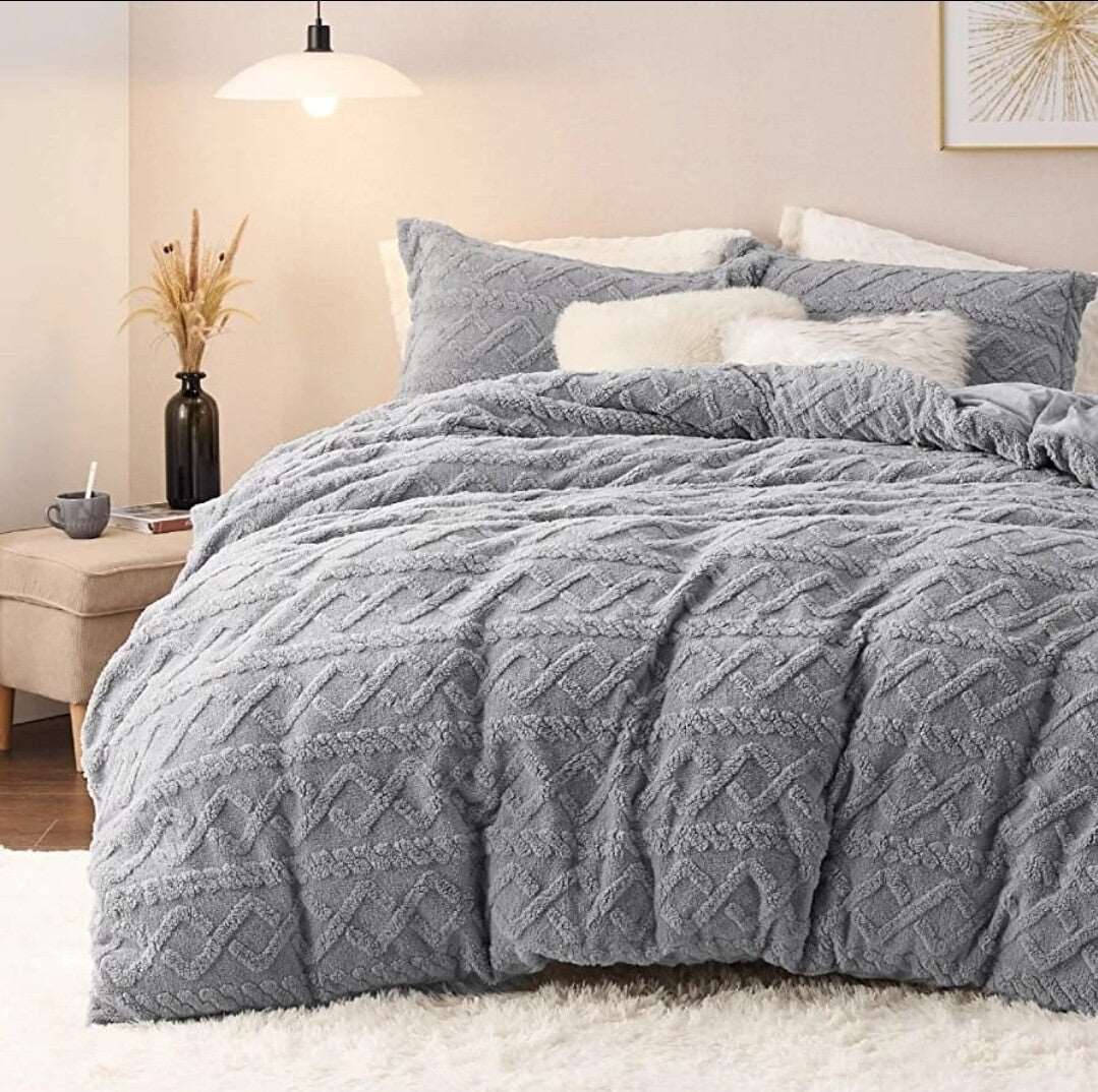 Geometric Fleece Comforter  The Beautiful Dark Grey  