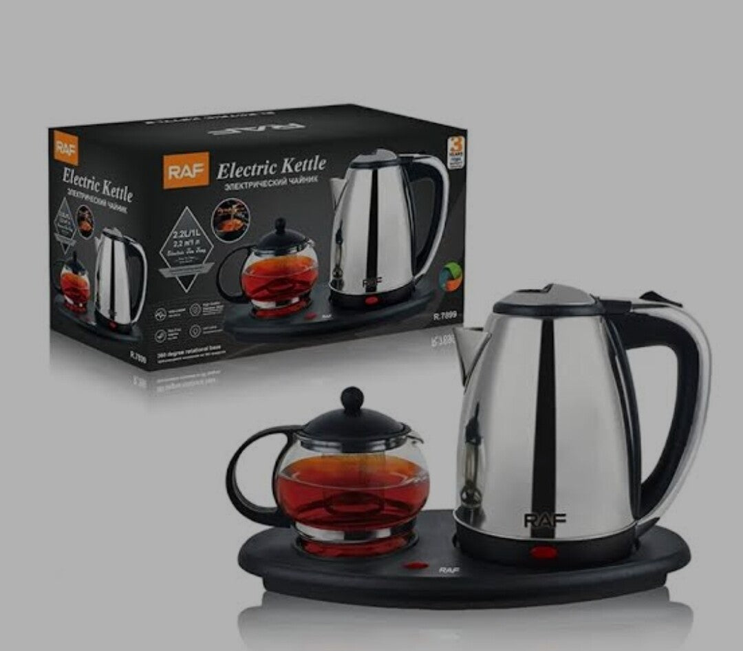 RAF Electric Kettle With An Electric Tray & Glass Teapot 1L & 2.2L  The Beautiful   