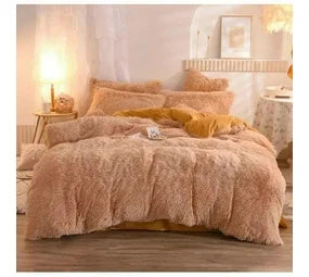 3 Piece Fluffy Comforters  The Beautiful  Double Light Brown 