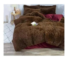 3 Piece Fluffy Comforters  The Beautiful  Double Dark Brown 