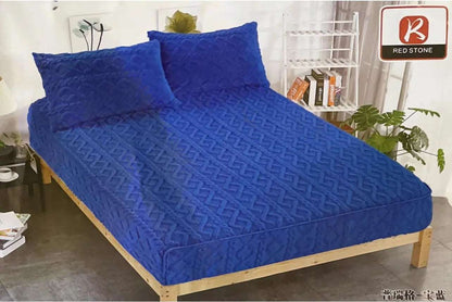 Geometric Fleece Mattress Protector 3 Piece  The Beautiful Queen Navy Blue 