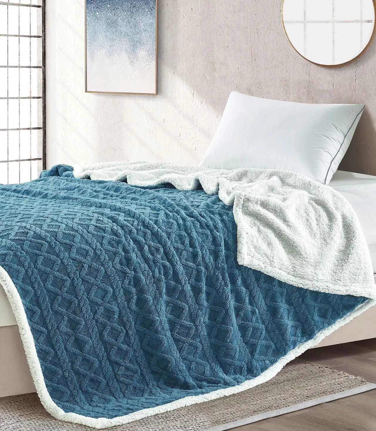 Geometric Pattern Sherpa throws  WJ Deals Blue  