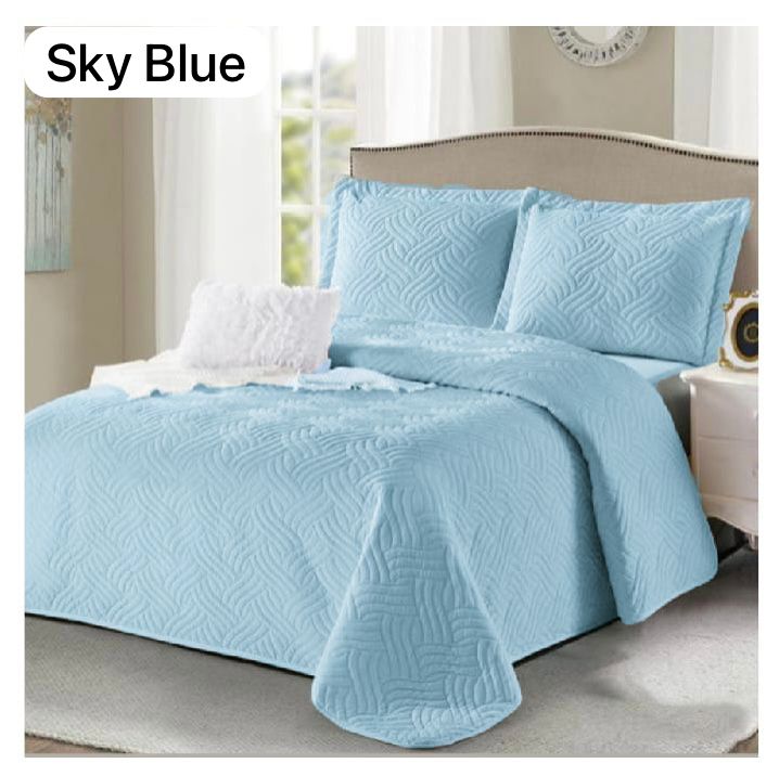 5 Piece Quilted Bedspreads  The Beautiful Sky Blue  