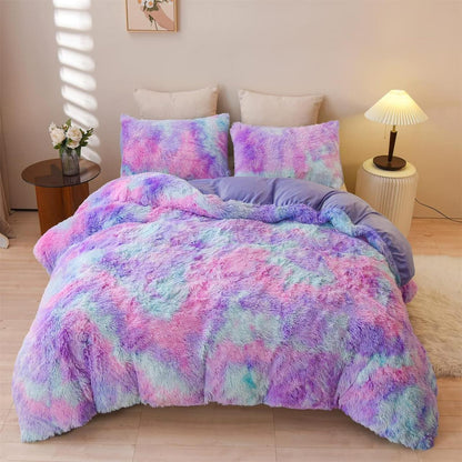 5 Piece Fluffy Comforters  The Beautiful Queen Purple Rainbow 