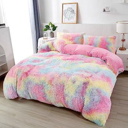 5 Piece Fluffy Comforters  The Beautiful Queen Rainbow 