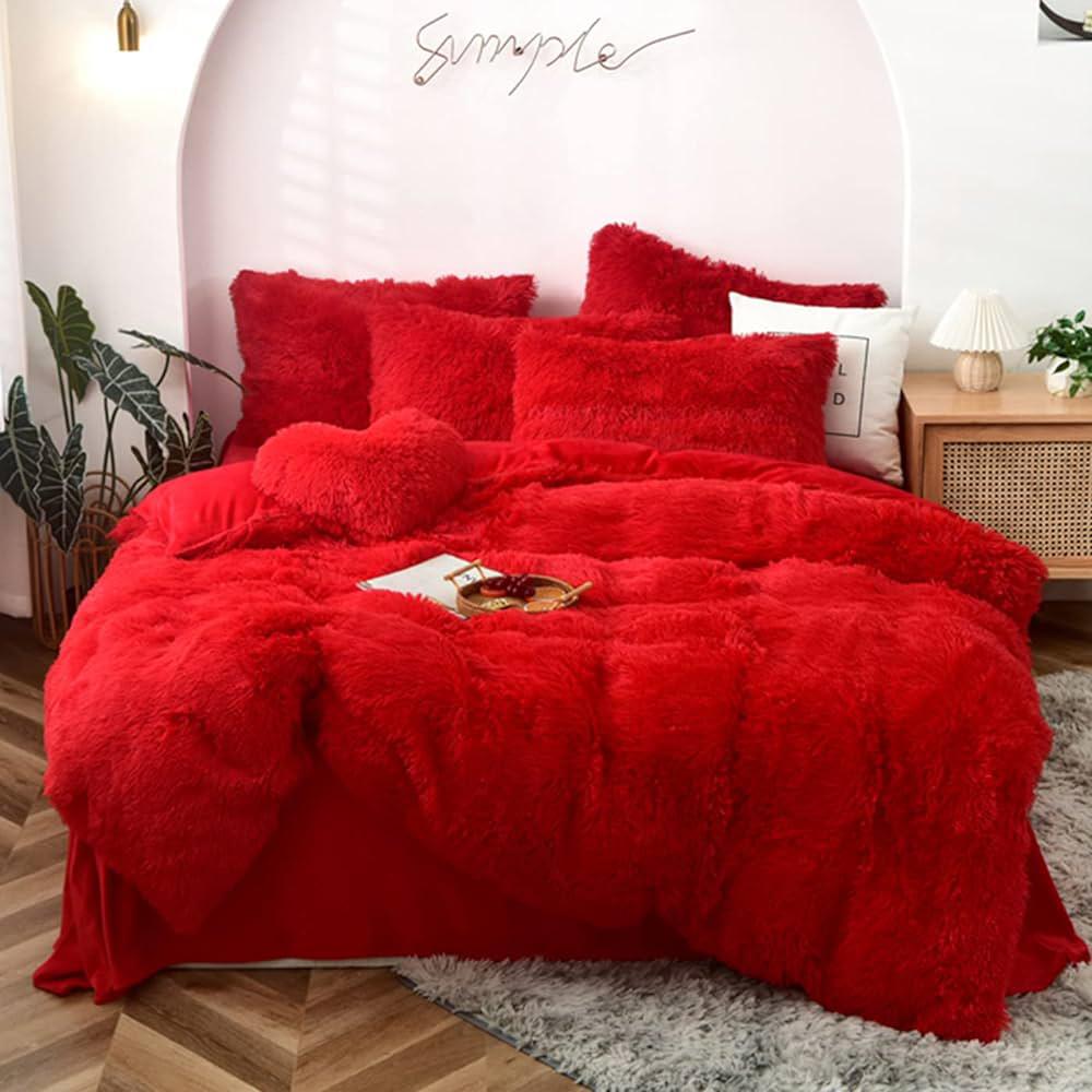 5 Piece Fluffy Comforters  The Beautiful Queen Red 