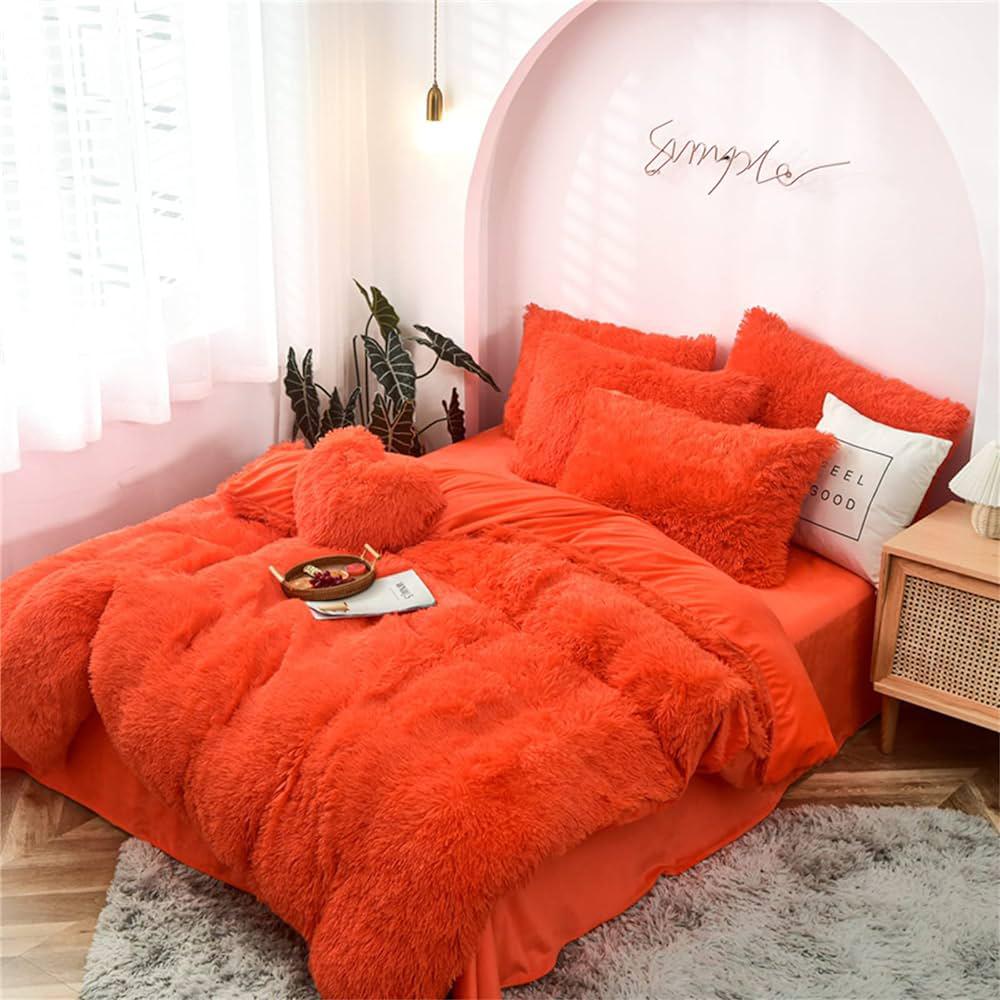 5 Piece Fluffy Comforters  The Beautiful Double Orange 