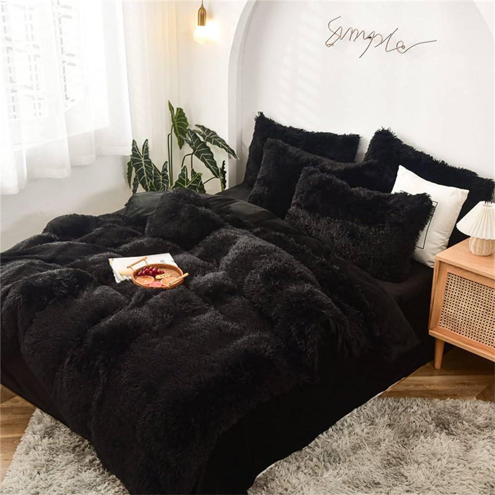 5 Piece Fluffy Comforters  The Beautiful Queen Black 