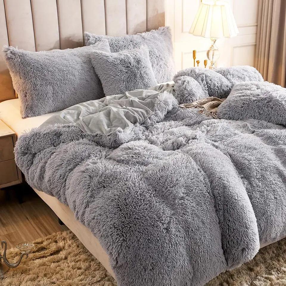 5 Piece Fluffy Comforters  The Beautiful Queen Grey 