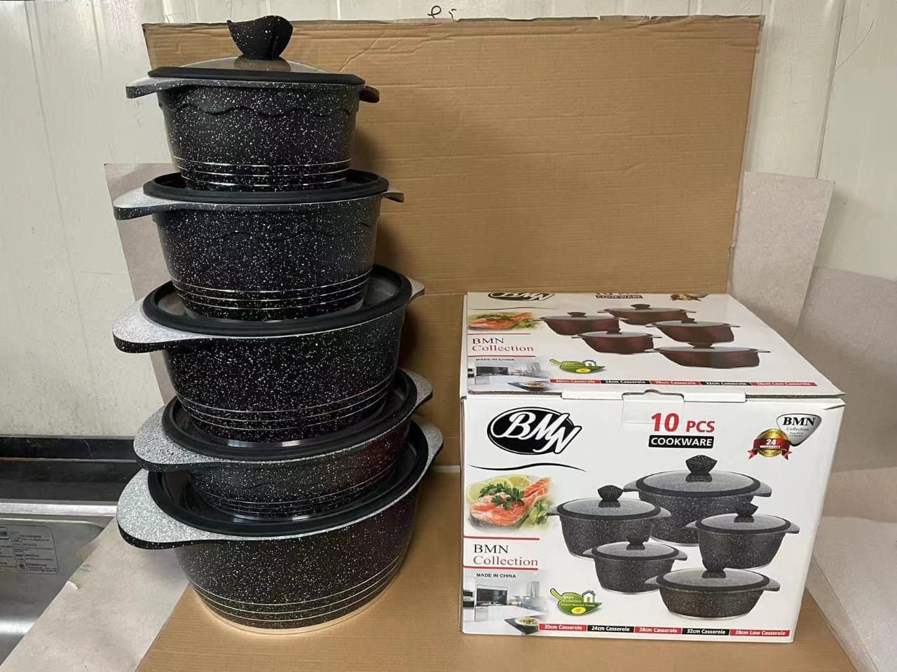 10 Piece BMN Granite Cookware Set  The Beautiful  Black  