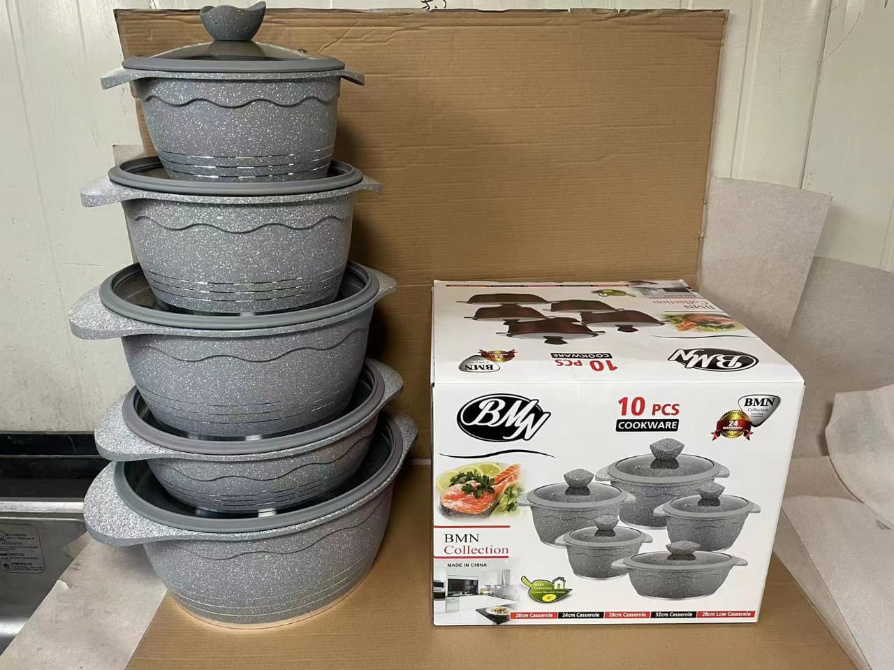 10 Piece BMN Granite Cookware Set  The Beautiful  Grey  