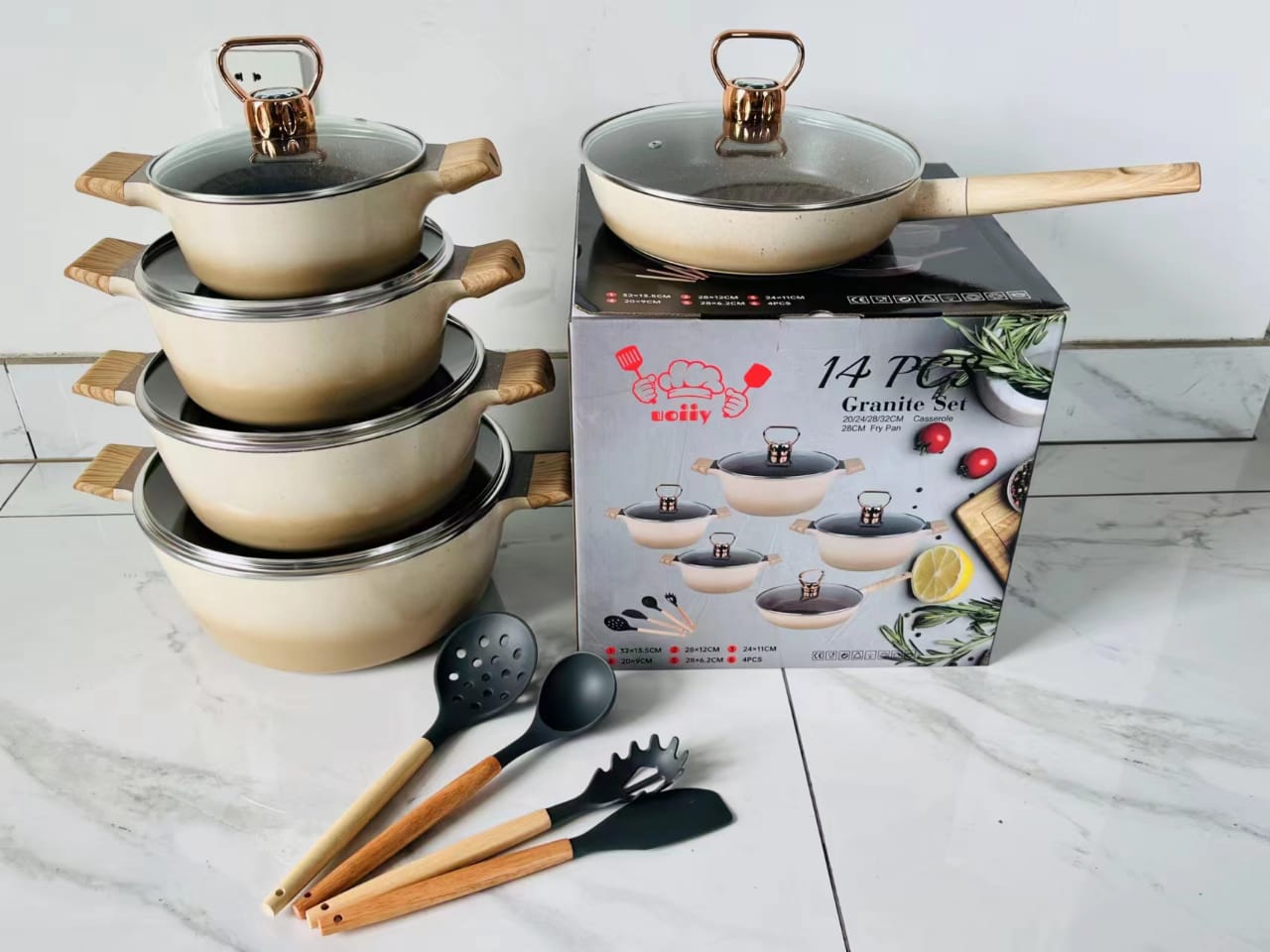 14 Piece Grandite Cookware Set  The Beautiful  Beige  