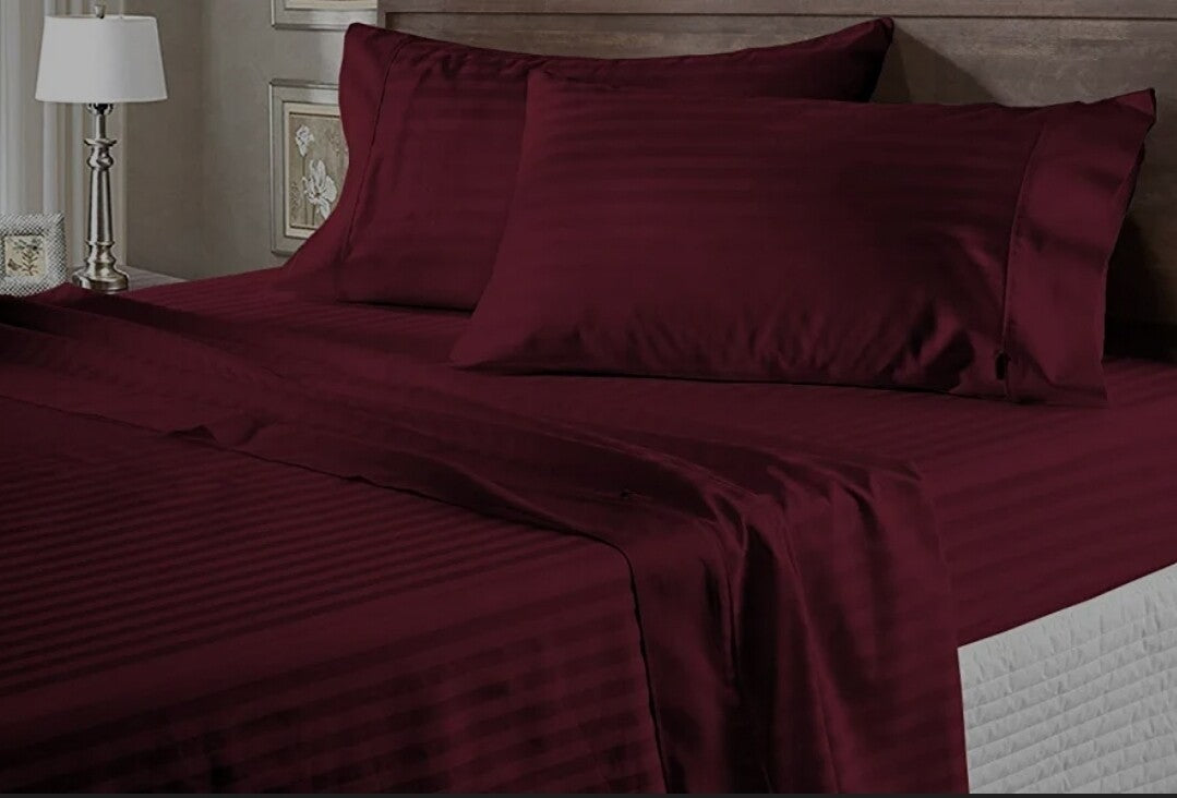 Striped Sheet Set 4 Piece  The Beautiful Double Maroon 