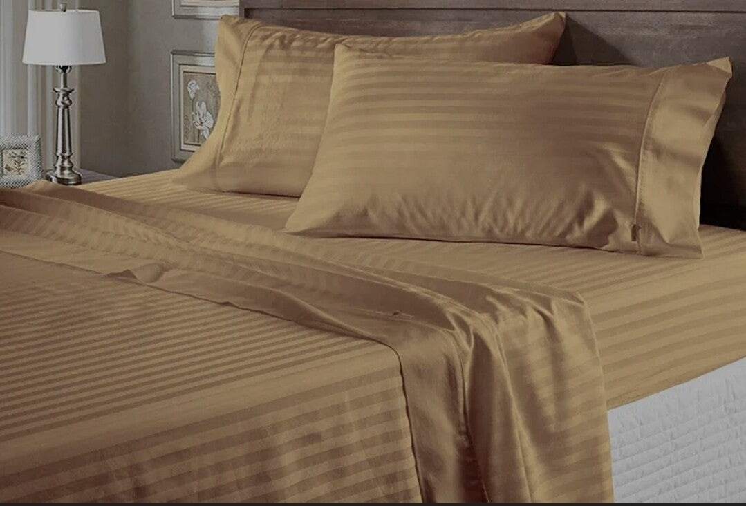 Striped Sheet Set 4 Piece  The Beautiful Double Beige 