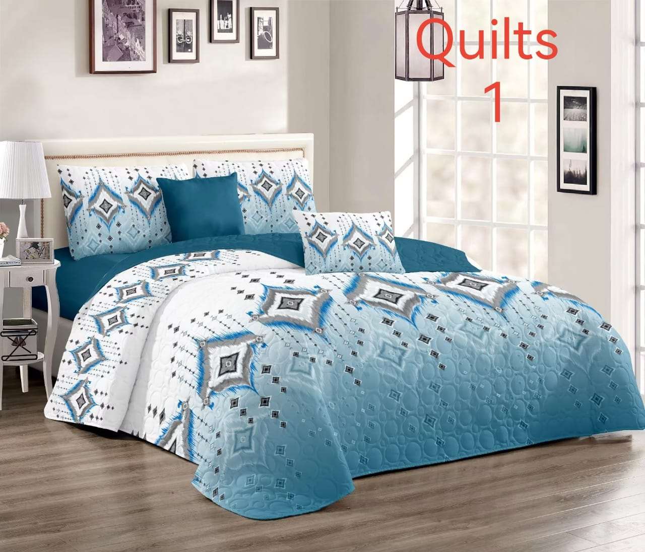 3 Piece Quilt Set - Queen Size  The Beautiful Turquoise  