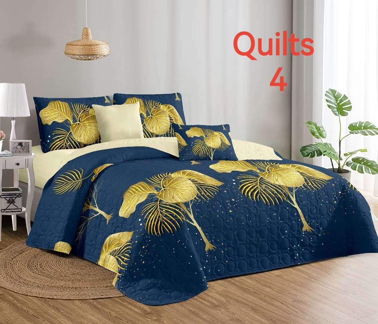 3 Piece Quilt Set - Queen Size  The Beautiful Matt Blue  