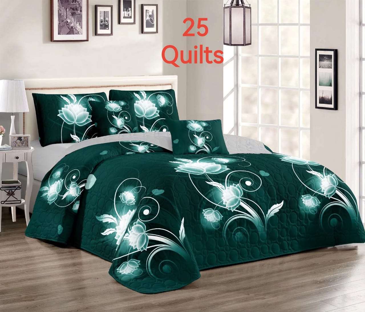 3 Piece Quilt Set - Queen Size  The Beautiful Dark Green  