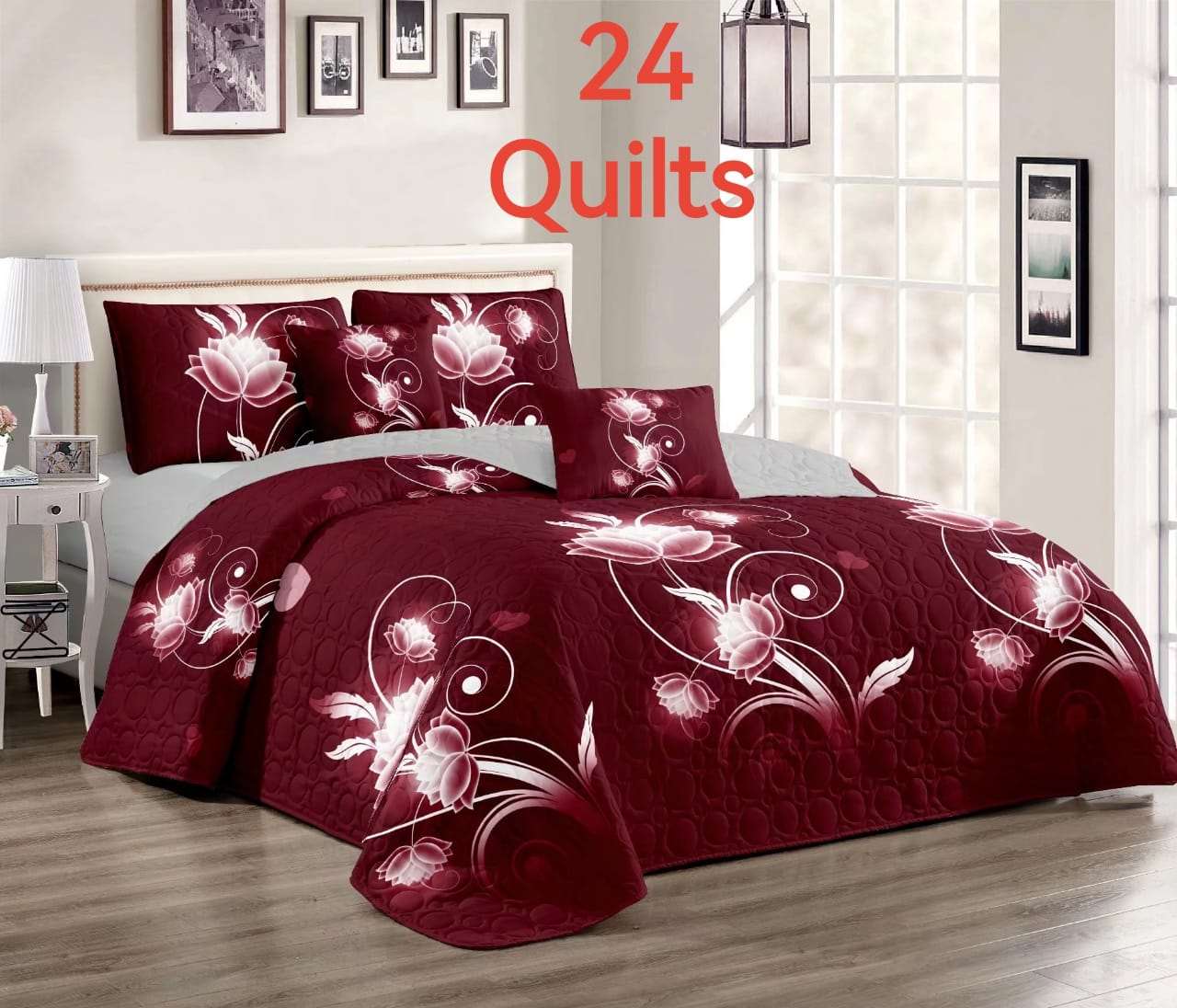 3 Piece Quilt Set - Queen Size  The Beautiful Maroon  