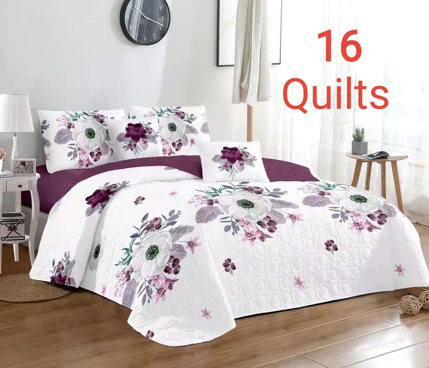 3 Piece Quilt Set - Queen Size  The Beautiful Purple Flowers  