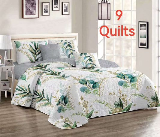 3 Piece Quilt Set - Queen Size  The Beautiful Green Flower  