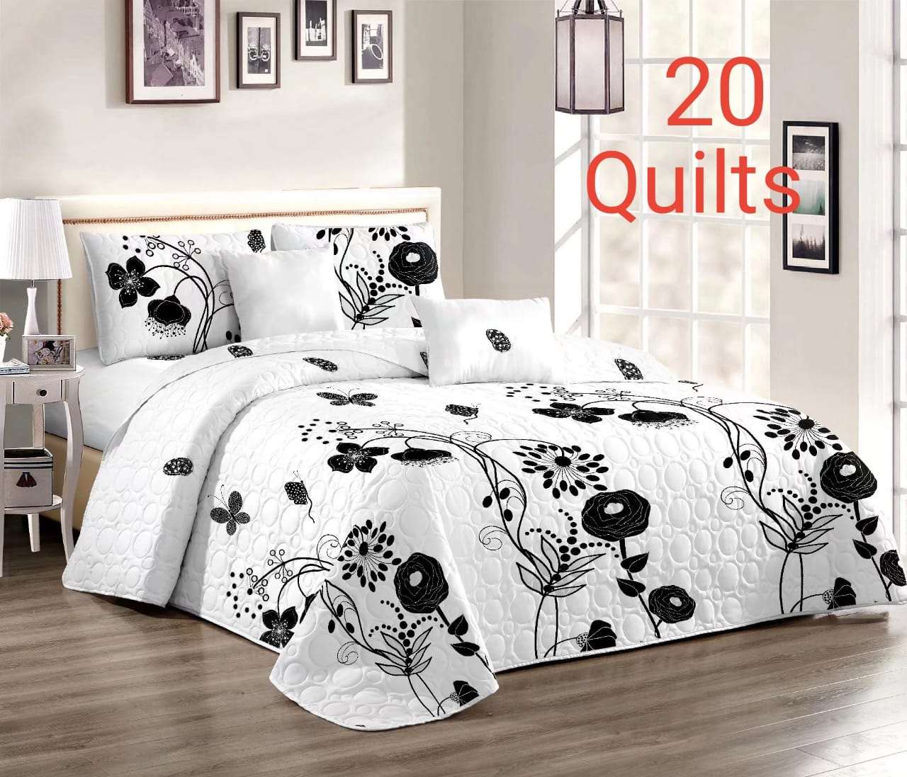 3 Piece Quilt Set - Queen Size  The Beautiful Black and White  