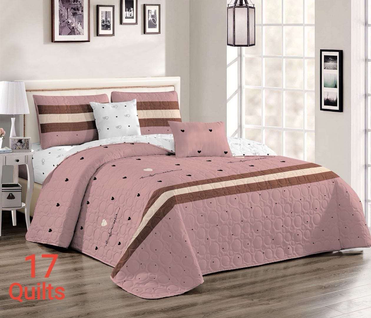 3 Piece Quilt Set - Queen Size  The Beautiful Dusty Pink  