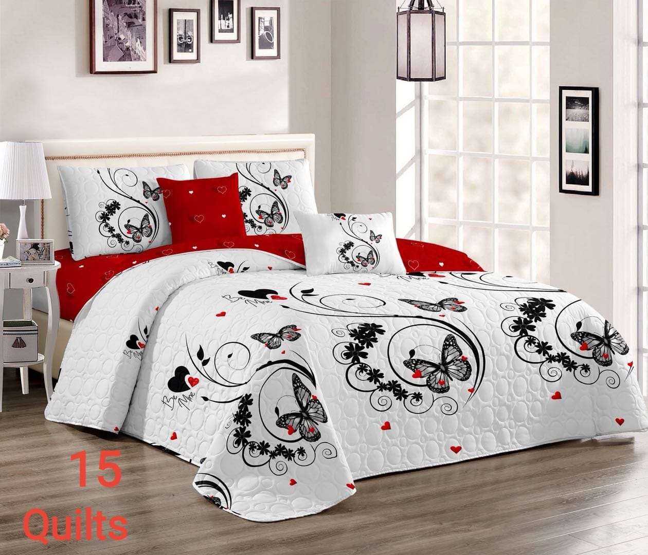 3 Piece Quilt Set - Queen Size  The Beautiful Black Butterflies  