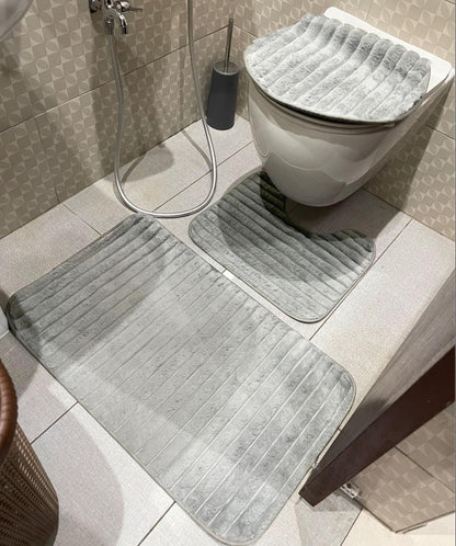 3 Piece Ribbed Soft Toilet Set  The Beautiful Light Grey  