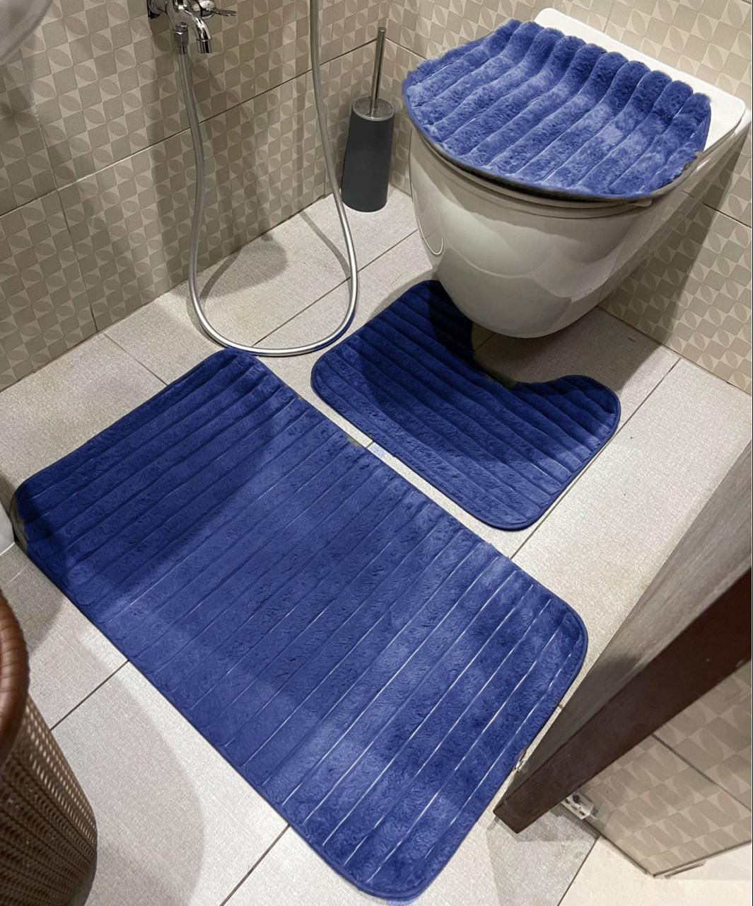 3 Piece Ribbed Soft Toilet Set  The Beautiful Blue  