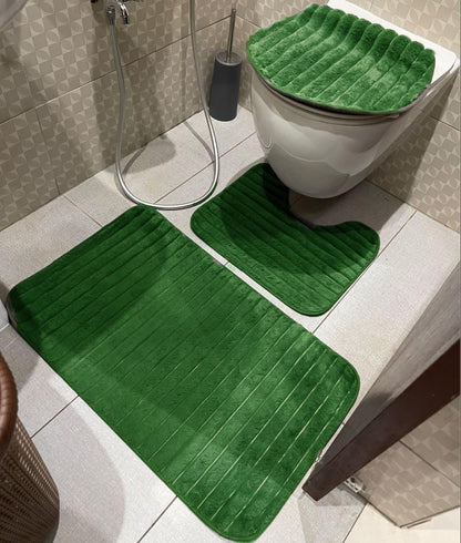 3 Piece Ribbed Soft Toilet Set  The Beautiful Green  