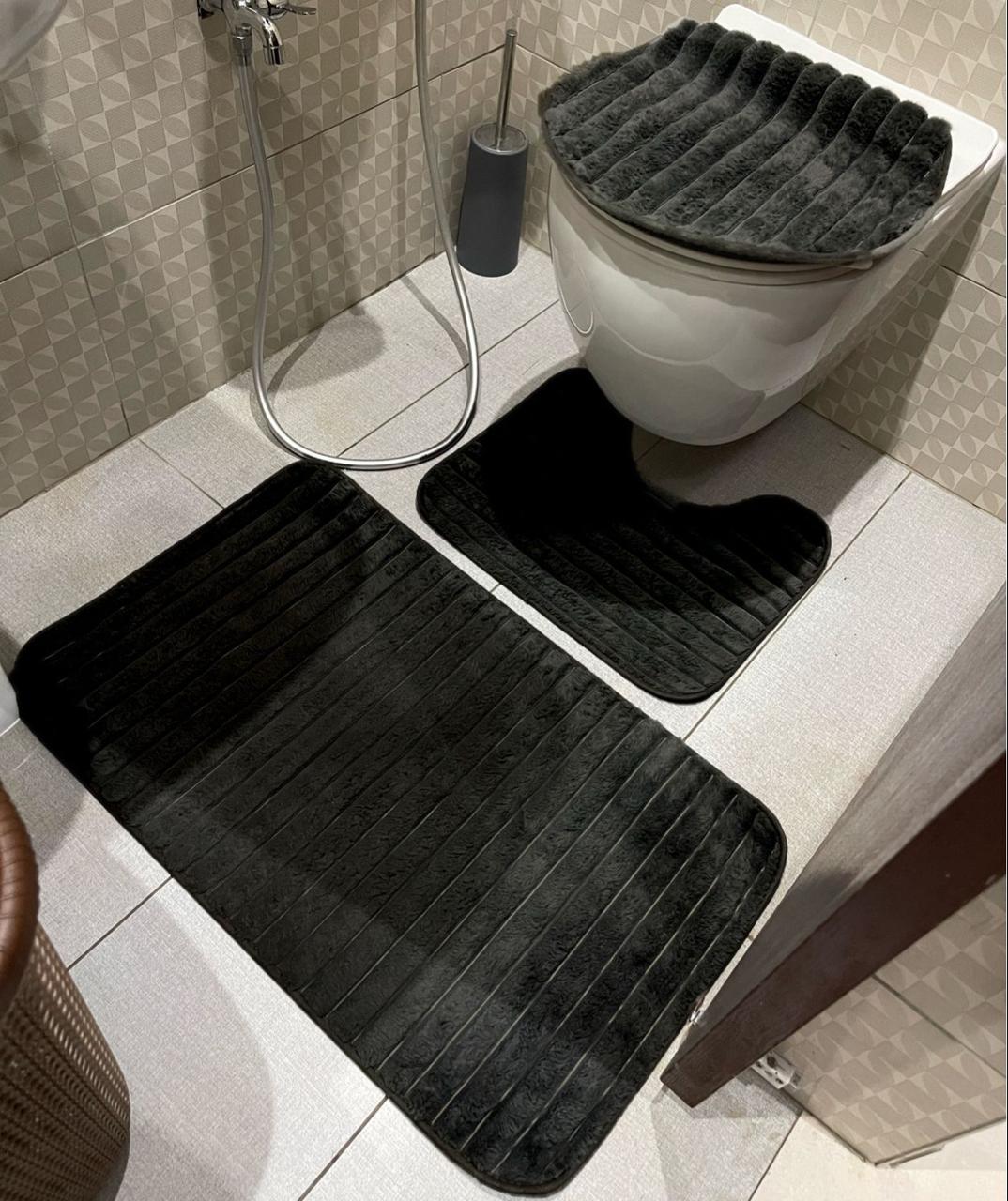 3 Piece Ribbed Soft Toilet Set  The Beautiful Black  