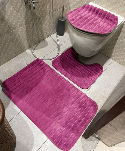 3 Piece Ribbed Soft Toilet Set  The Beautiful Pink  