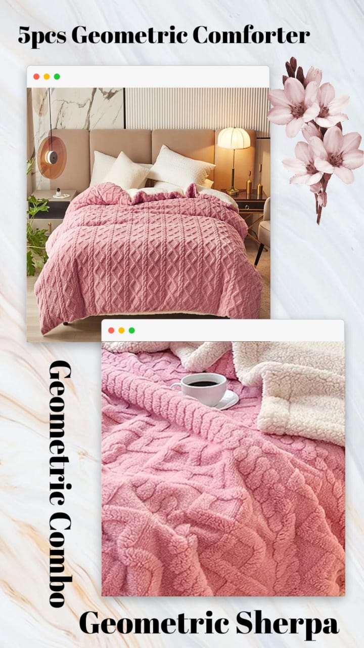 Geometric Sherpa Comforter and Blanket Combo  The Beautiful  Double Pink 