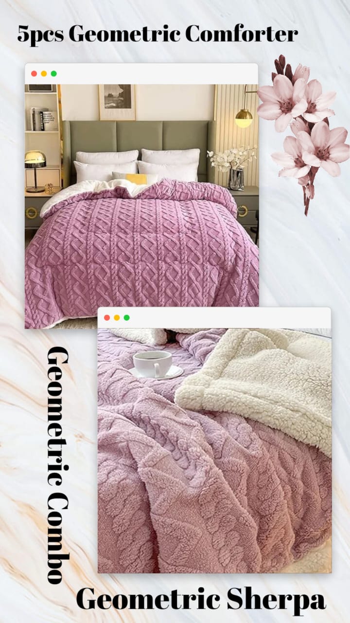 Geometric Sherpa Comforter and Blanket Combo  The Beautiful  Double Purple 