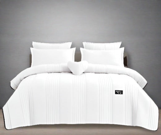 6 Piece Quilted Bedspread Bedding Set  The Beautiful  White  