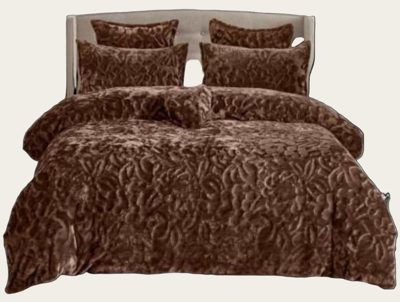 6 Piece Quilted Cover Queen Size Bedding Set  The Beautiful Brown  