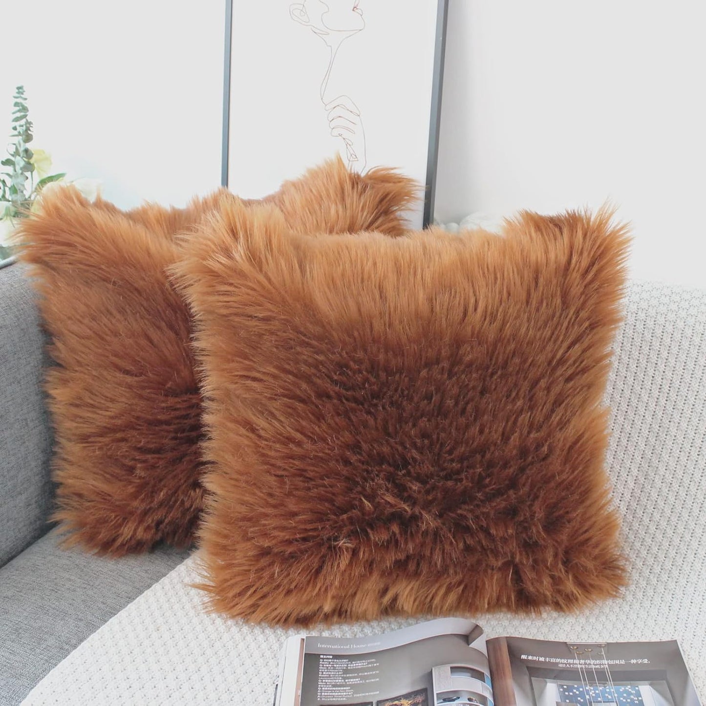 Fluffy Throw Pillow Covers  The Beautiful South Africa Brown With Pillows Included 