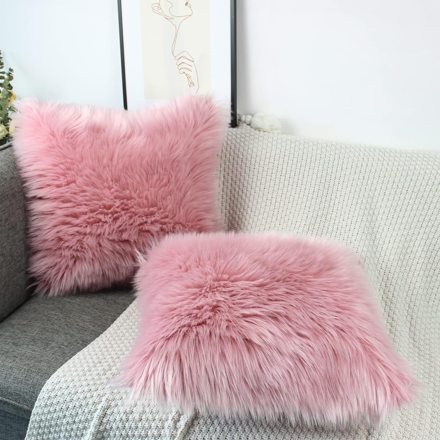 Fluffy Throw Pillow Covers  The Beautiful South Africa Pink With Pillows Included 