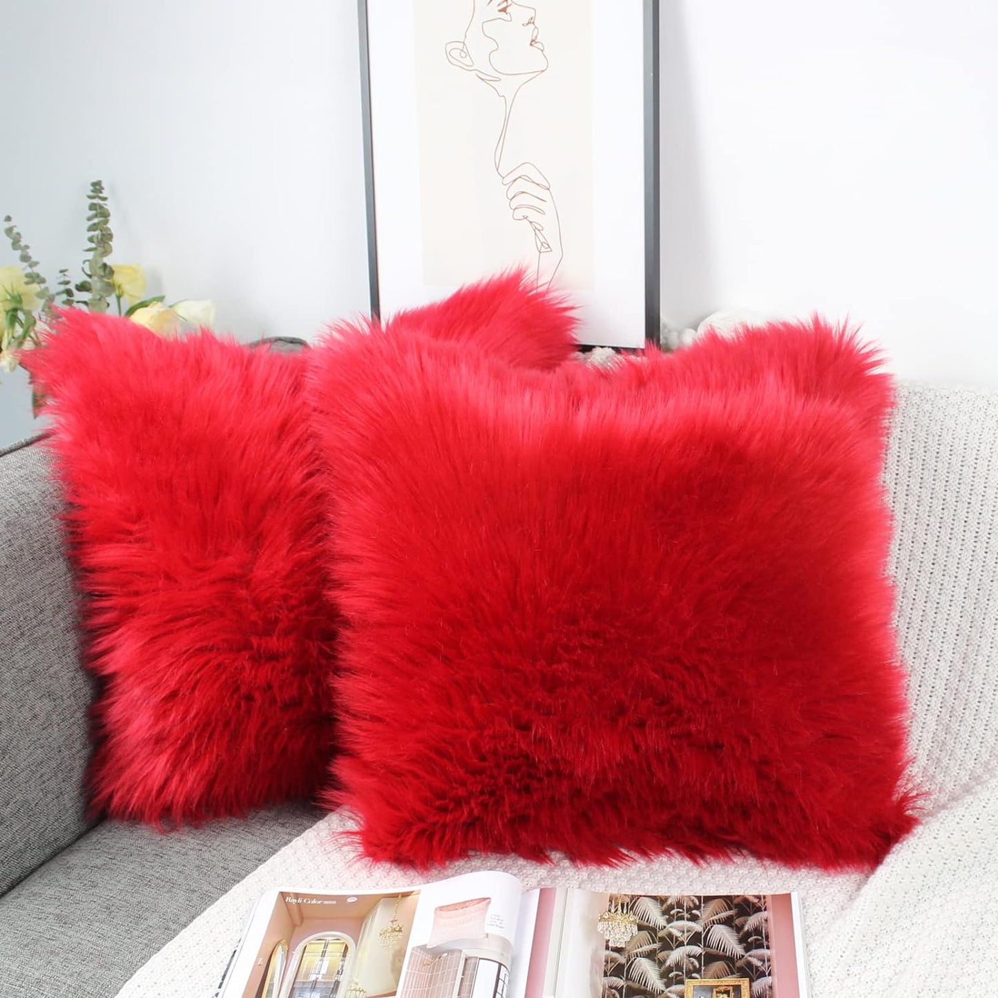 Fluffy Throw Pillow Covers  The Beautiful South Africa Maroon With Pillows Included 