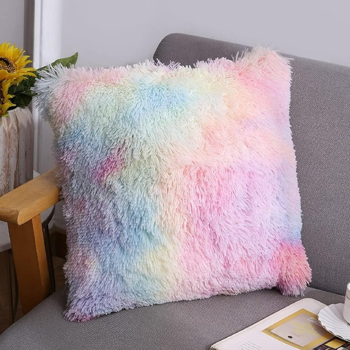 Fluffy Throw Pillow Covers  The Beautiful South Africa Rainbow  