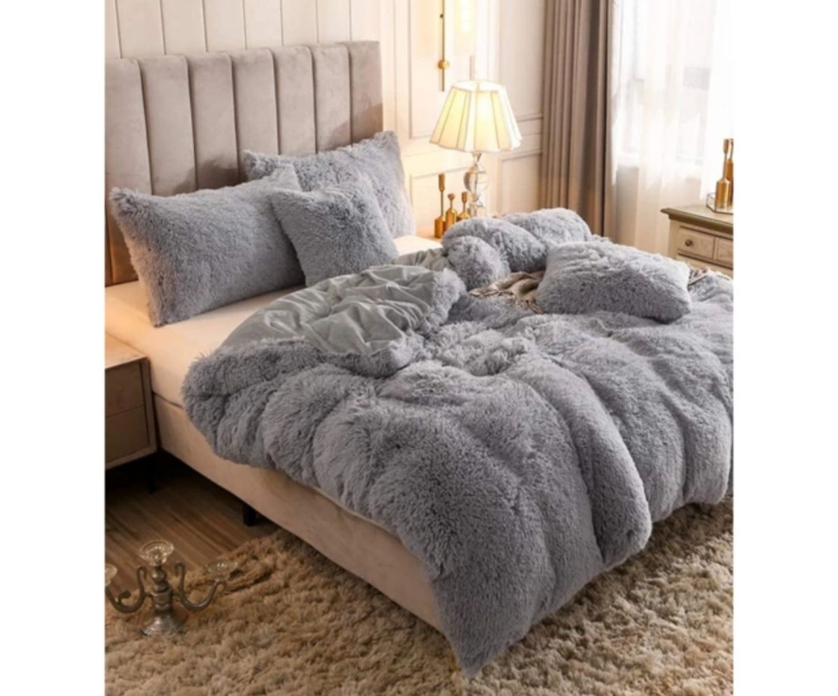 3 Piece Fluffy Comforters  The Beautiful  Double Grey 