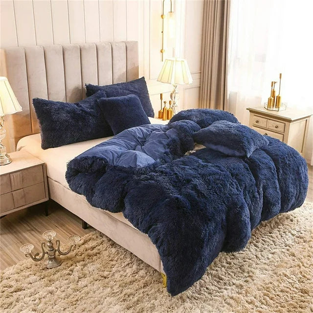 3 Piece Fluffy Comforters  The Beautiful  Double Navy Blue 