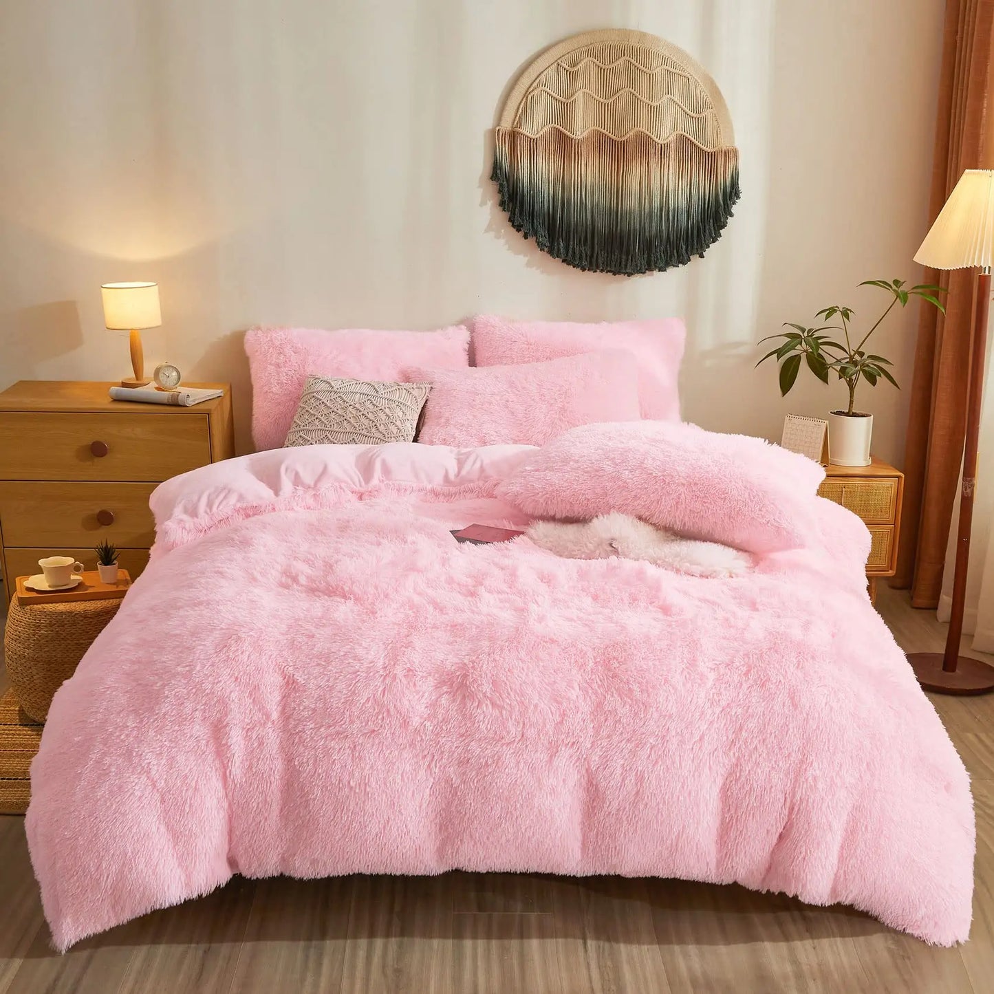 3 Piece Fluffy Comforters  The Beautiful  Double Pink 