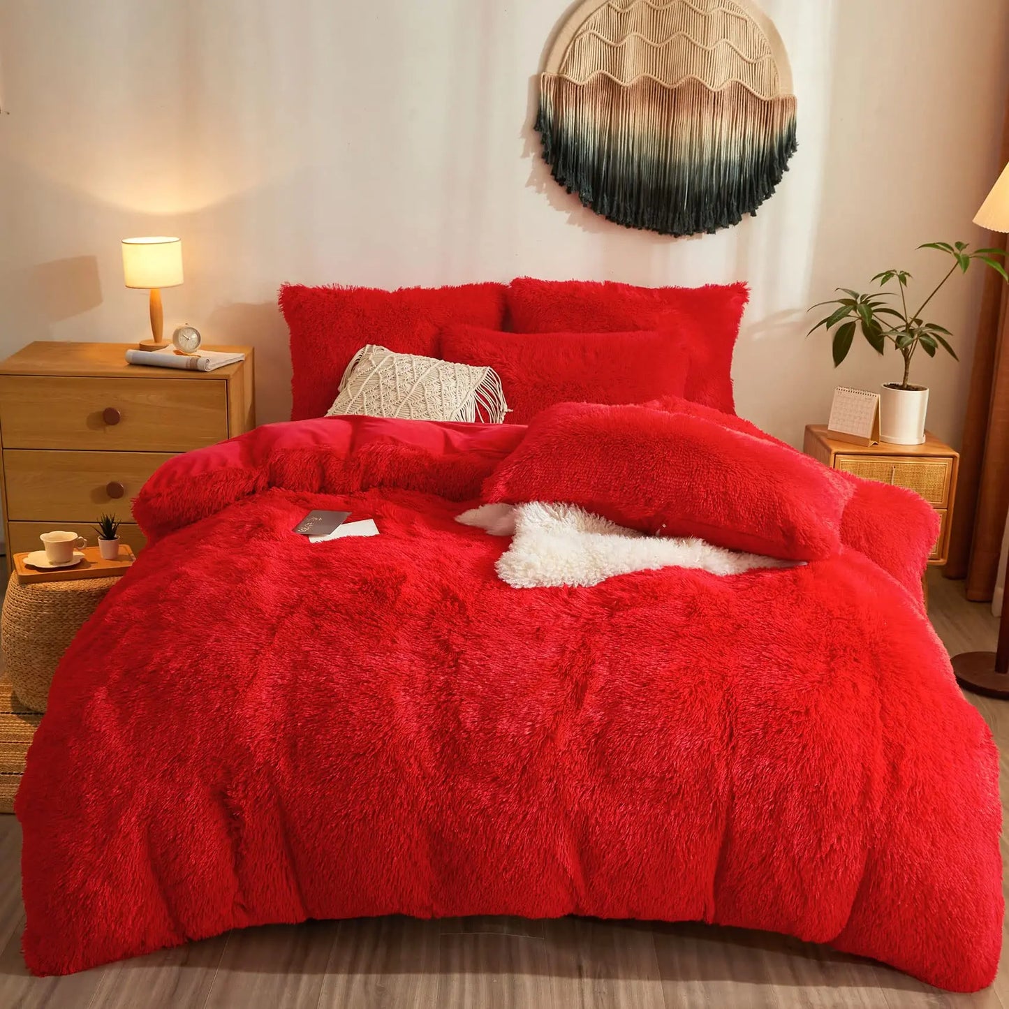 3 Piece Fluffy Comforters  The Beautiful  Double Red 