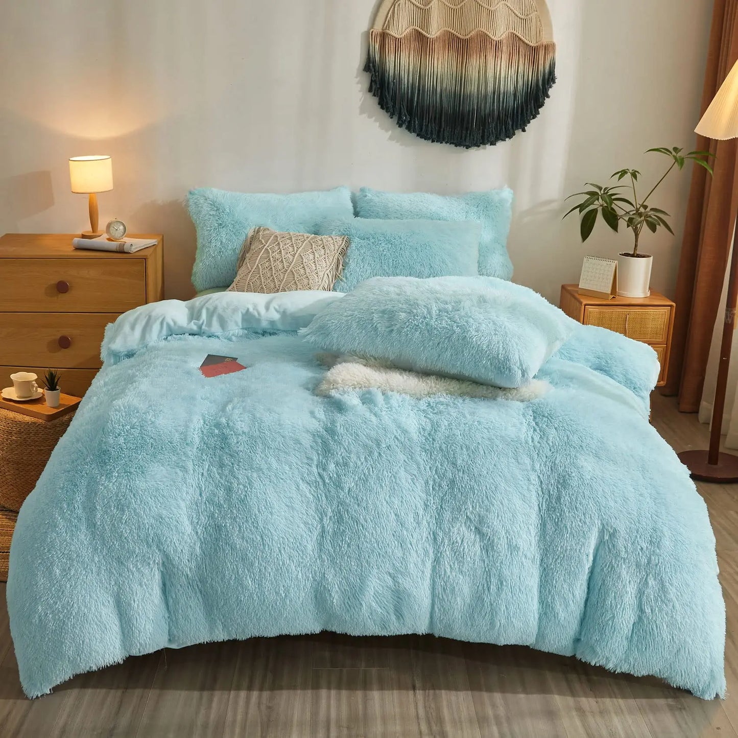 3 Piece Fluffy Comforters  The Beautiful  Double Sky Blue 