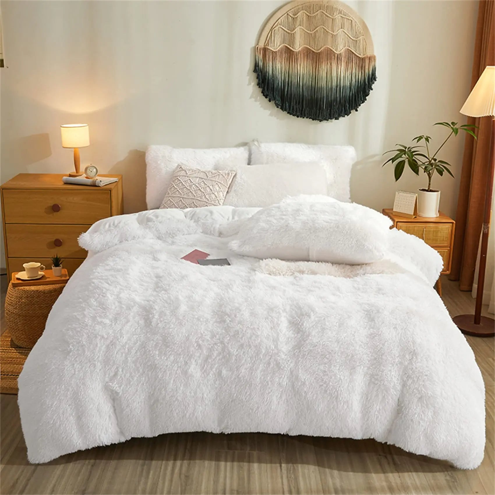 3 Piece Fluffy Comforters  The Beautiful  Double White 