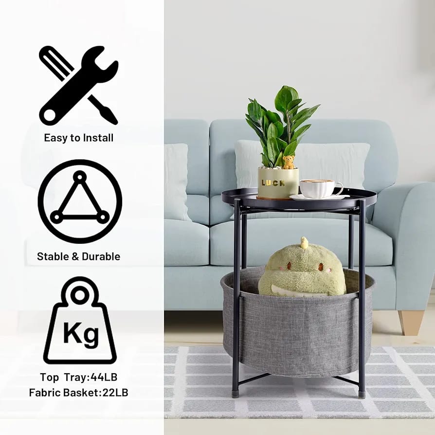 Tier Round Sofa End Table, Accent Metal Basket Table, Anti-Rust Coffee Table  The Beautiful   