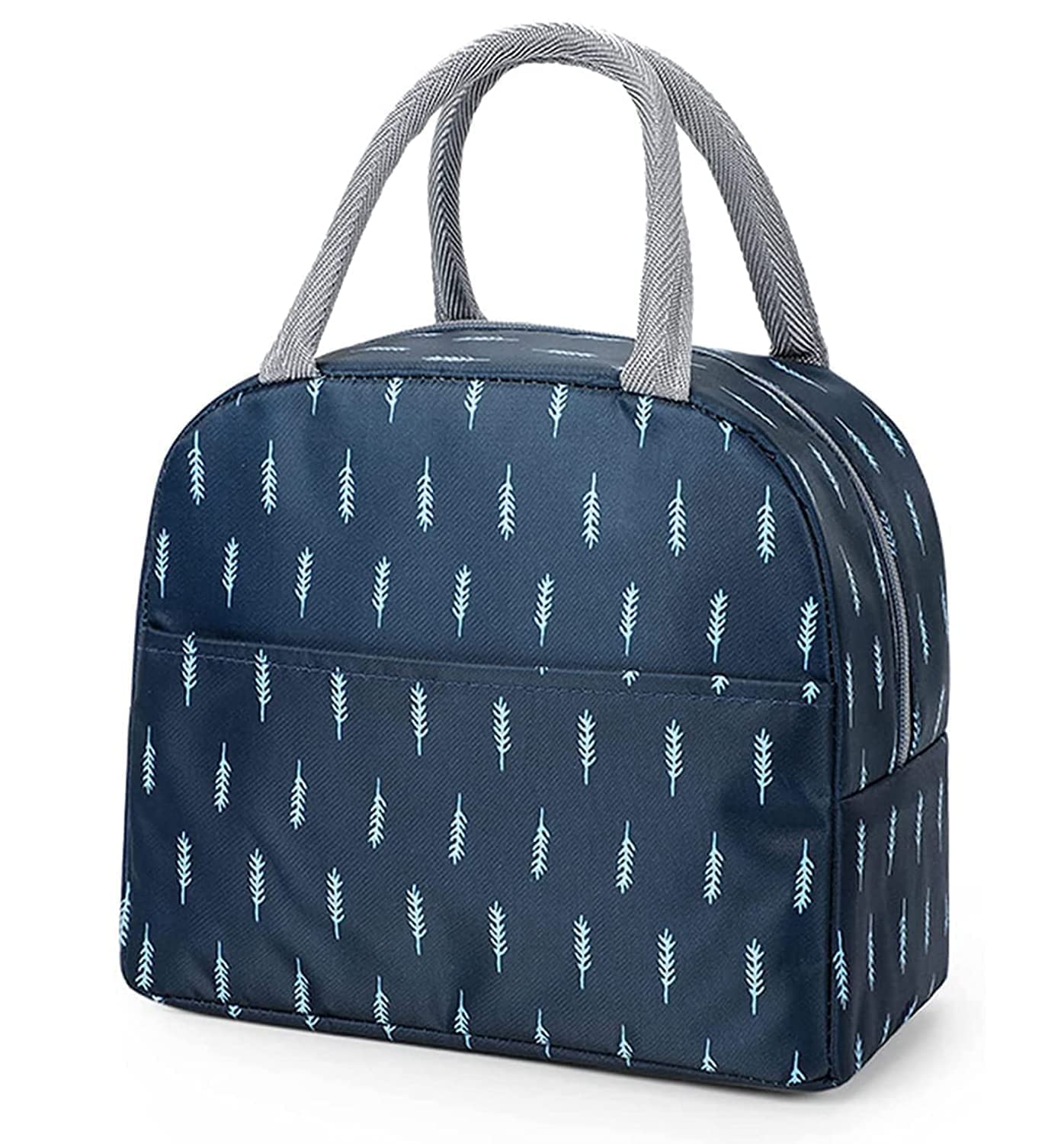 Thermal Insulated Lunch Tote with Front Pocket  The Beautiful  Navy Blue Fern  